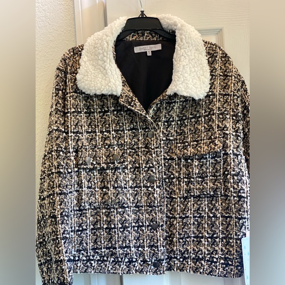 NWT 🖤🌟SWEET RAIN CONTEMPORARY BLACK/WHITE TWEED BOMBER JACKET -SIZE XL - Picture 9 of 11